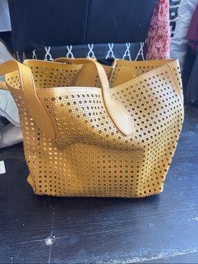 Moda Luxe Perforated Tote Bag - Mustard
